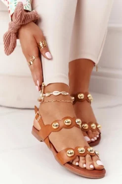 Skórzane Sandały Z Dżetami S.Barski 541-52 Brązowe