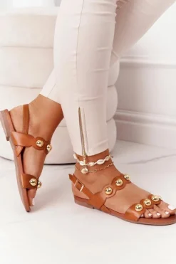 Skórzane Sandały Z Dżetami S.Barski 541-52 Brązowe