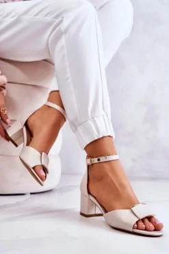 Skórzane Sandały Z Ozdobą Beżowe Floren