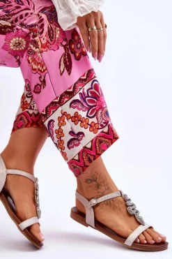 Skórzane Sandały Z Ozdobnym Wężem S.Barski KV-5541-42 Beżowe