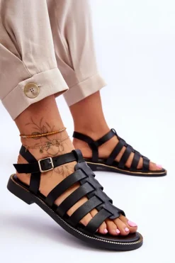 Skórzane Sandały Z Paseczkami Czarne Lemar Lawren