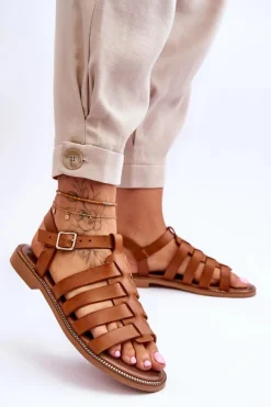 Skórzane Sandały Z Paseczkami Brązowe Lemar Lawren