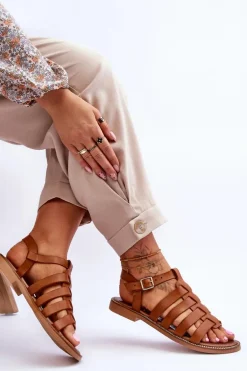 Skórzane Sandały Z Paseczkami Brązowe Lemar Lawren