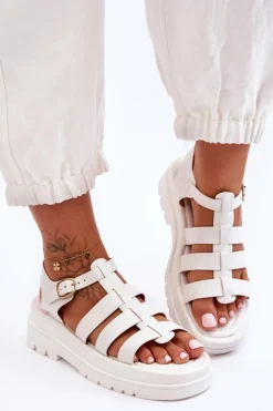 Skórzane Sandały Z Paseczkami Białe Colet