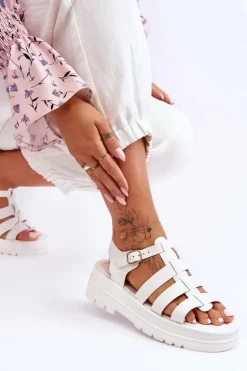 Skórzane Sandały Z Paseczkami Białe Colet