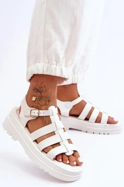 Skórzane Sandały Z Paseczkami Białe Colet