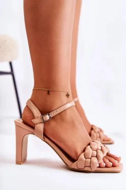 Skórzane Sandały Z Warkoczem Nude Sofielle