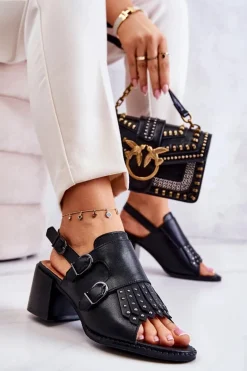 Skórzane Sandały Z Ćwiekami La.Fi Czarne Casilla