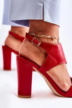 Skórzane Sandały Z Wycięciem Czerwone Maronni