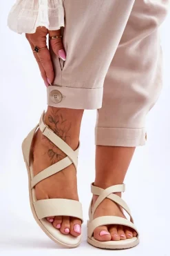 Skórzane Sandały Za Kostkę Big Star LL274A161 Beżowe