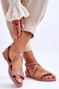 Skórzane Sandały Za Kostkę Big Star LL274A163 Nude