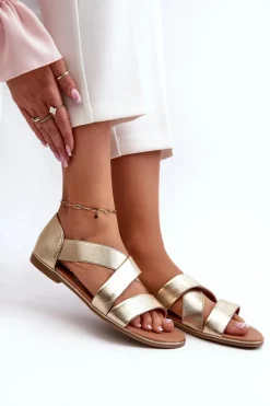 Skórzane Sandały Ze Ściągaczem Złote Apulia