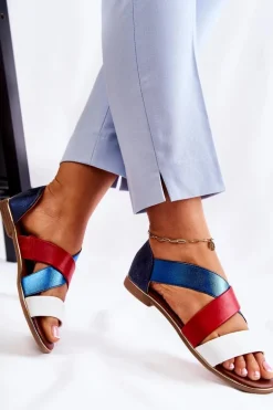 Skórzane Sandały Ze Ściągaczem Niebieskie Apulia