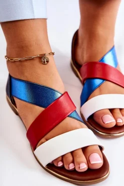 Skórzane Sandały Ze Ściągaczem Niebieskie Apulia