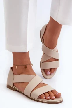 Skórzane Sandały Ze Ściągaczem Beżowe Apulia