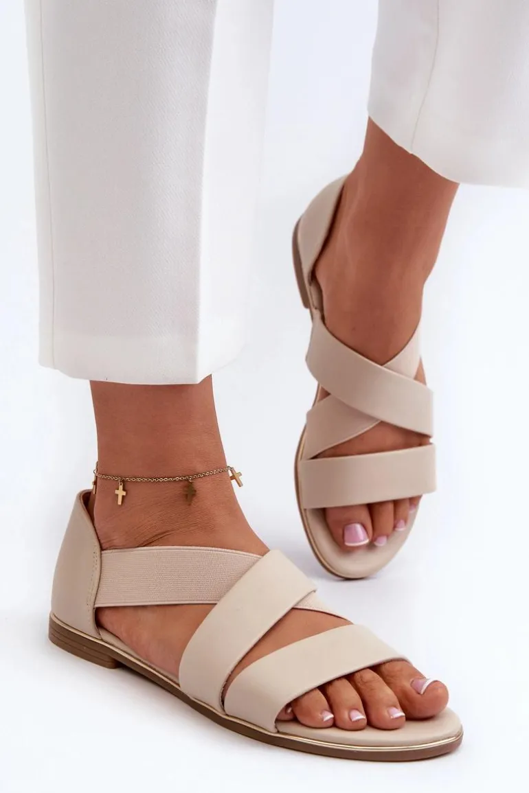 Skórzane Sandały Ze Ściągaczem Beżowe Apulia