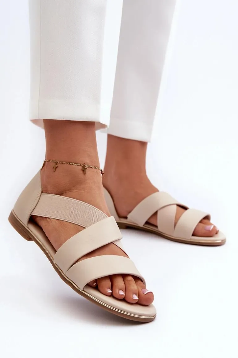 Skórzane Sandały Ze Ściągaczem Beżowe Apulia