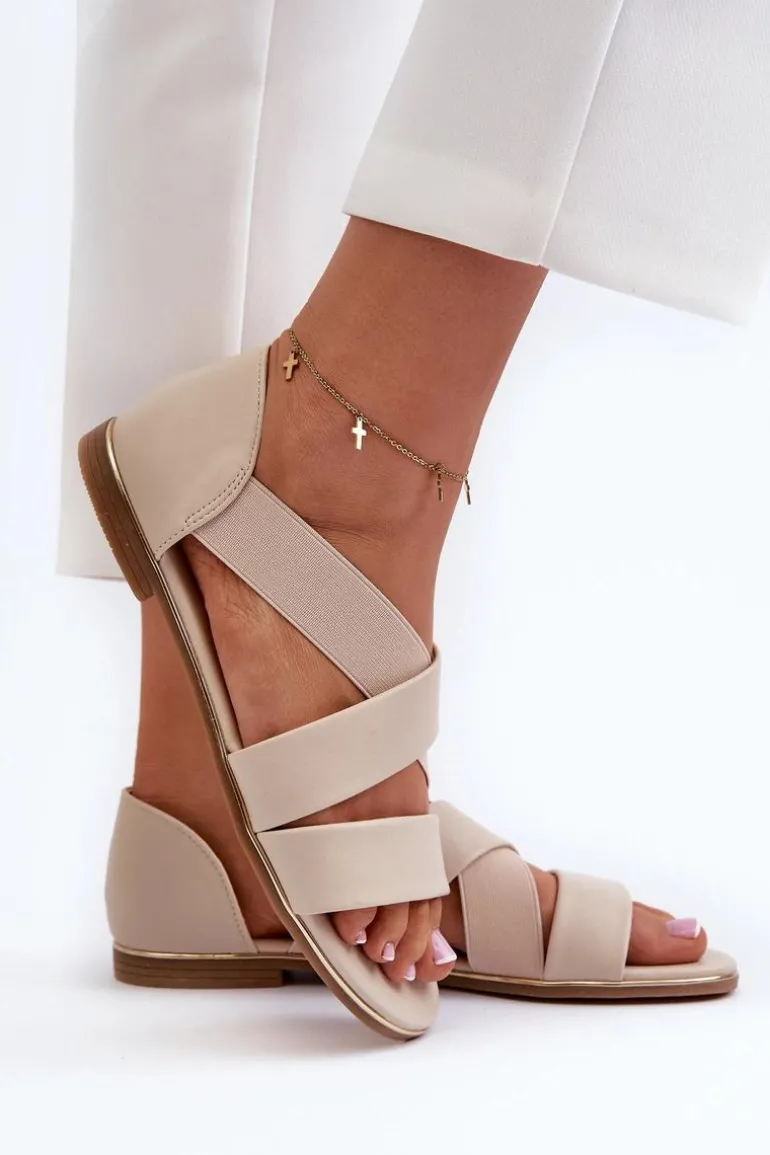 Skórzane Sandały Ze Ściągaczem Beżowe Apulia