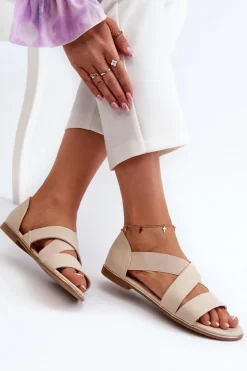 Skórzane Sandały Ze Ściągaczem Beżowe Apulia