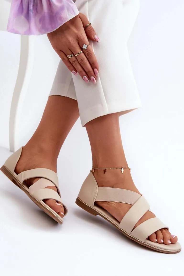 Skórzane Sandały Ze Ściągaczem Beżowe Apulia