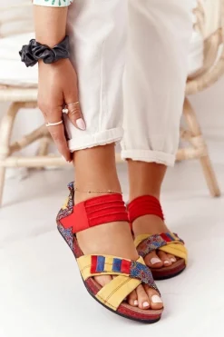 Skórzane Sandały Ze Ściągaczem Maciejka 03375 Czerwono-Żółte