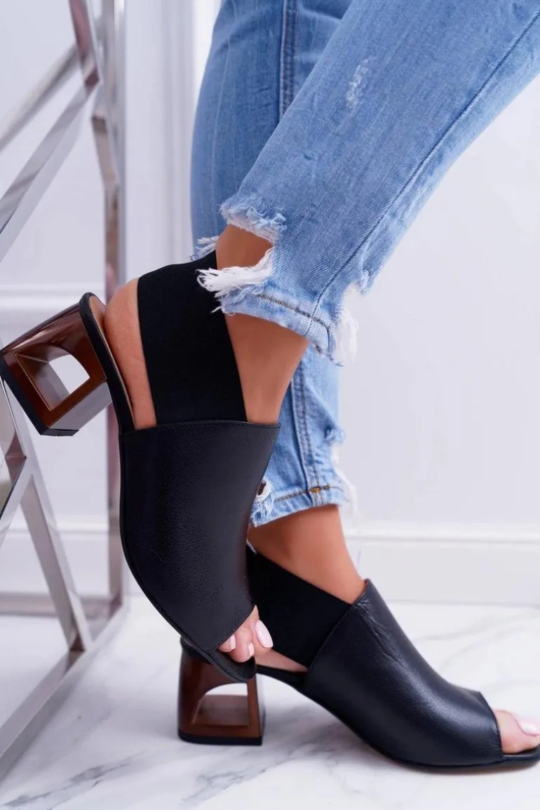 Skórzane Sandały Ze Ściągaczem Laura Messi 1919 Czarne