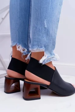 Skórzane Sandały Ze Ściągaczem Laura Messi 1919 Czarne