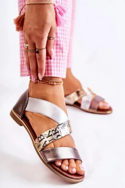 Skórzane Sandały Ze Ściągaczem Złote Apulia