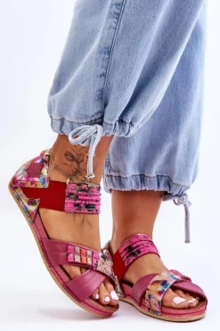 Skórzane Sandały Ze Ściągaczem Maciejka 03375-44 Różowe