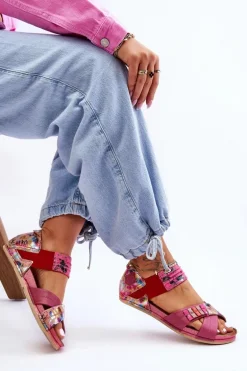 Skórzane Sandały Ze Ściągaczem Maciejka 03375-44 Różowe