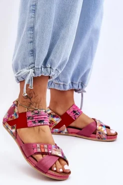 Skórzane Sandały Ze Ściągaczem Maciejka 03375-44 Różowe