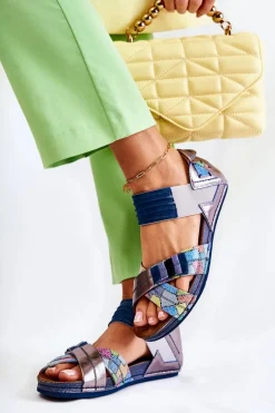 Skórzane Sandały Ze Ściągaczem Maciejka 03375 Niebieskie