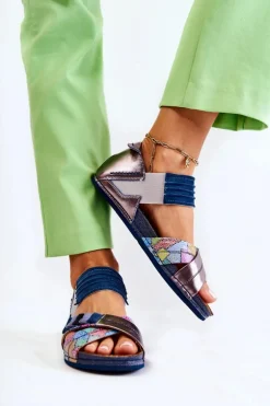 Skórzane Sandały Ze Ściągaczem Maciejka 03375 Niebieskie