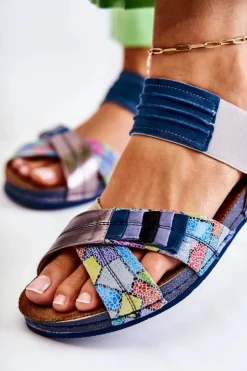 Skórzane Sandały Ze Ściągaczem Maciejka 03375 Niebieskie