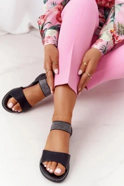 Skórzane Sandały Ze Ściągaczem S.Barski 934-19 Czarne