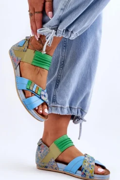 Skórzane Sandały Ze Ściągaczem Maciejka 03375-34 Niebieskie