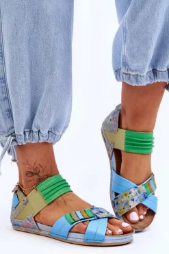 Skórzane Sandały Ze Ściągaczem Maciejka 03375-34 Niebieskie