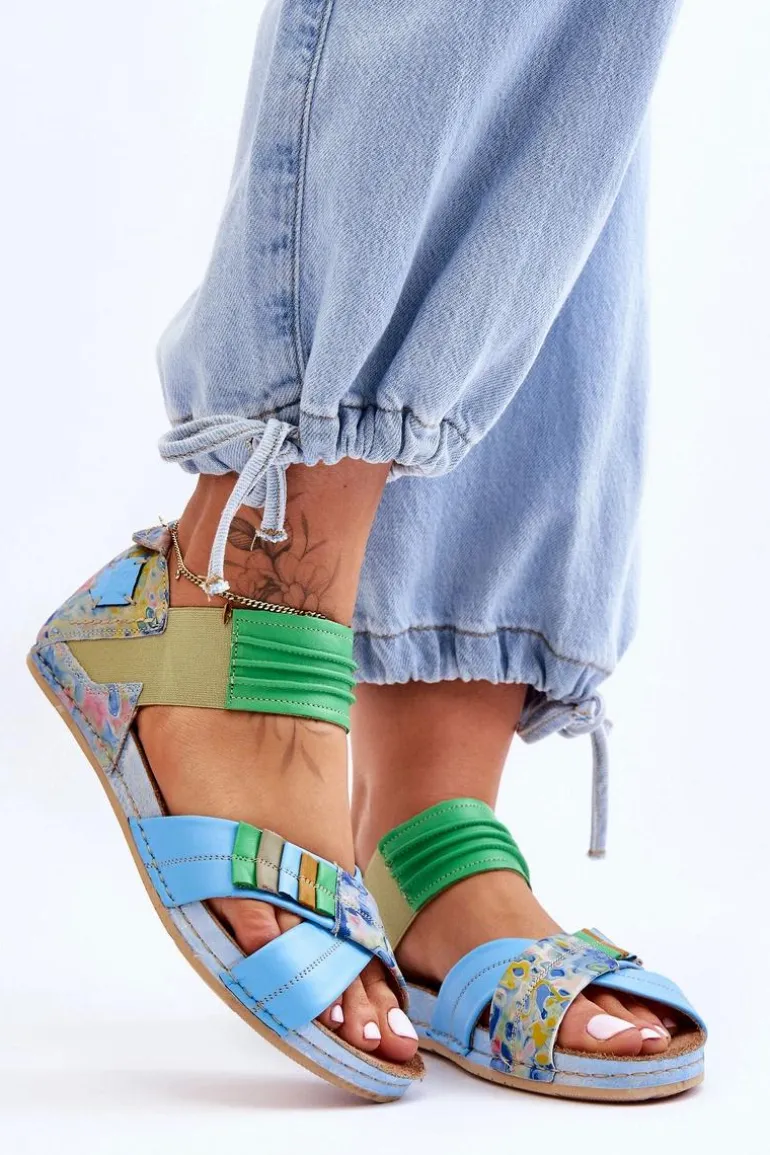 Skórzane Sandały Ze Ściągaczem Maciejka 03375-34 Niebieskie