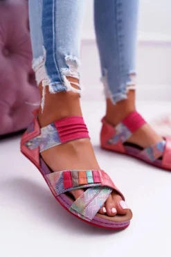 Skórzane Sandały Ze Ściągaczem Maciejka 03375 Różowe