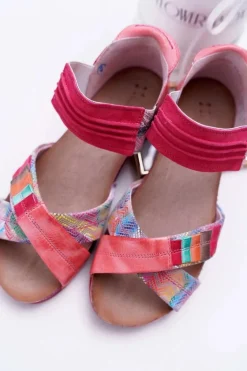 Skórzane Sandały Ze Ściągaczem Maciejka 03375 Różowe