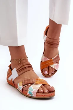 Skórzane Sandały Ze Ściągaczem Maciejka 03375-26 Pomarańczowe