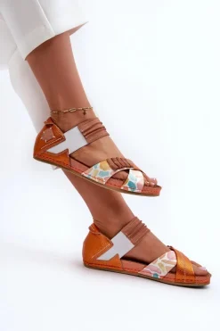 Skórzane Sandały Ze Ściągaczem Maciejka 03375-26 Pomarańczowe