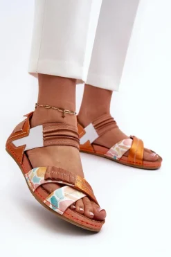 Skórzane Sandały Ze Ściągaczem Maciejka 03375-26 Pomarańczowe