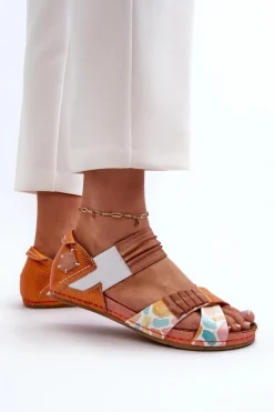 Skórzane Sandały Ze Ściągaczem Maciejka 03375-26 Pomarańczowe