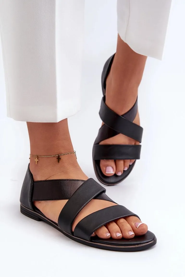 Skórzane Sandały Ze Ściągaczem Czarne Apulia