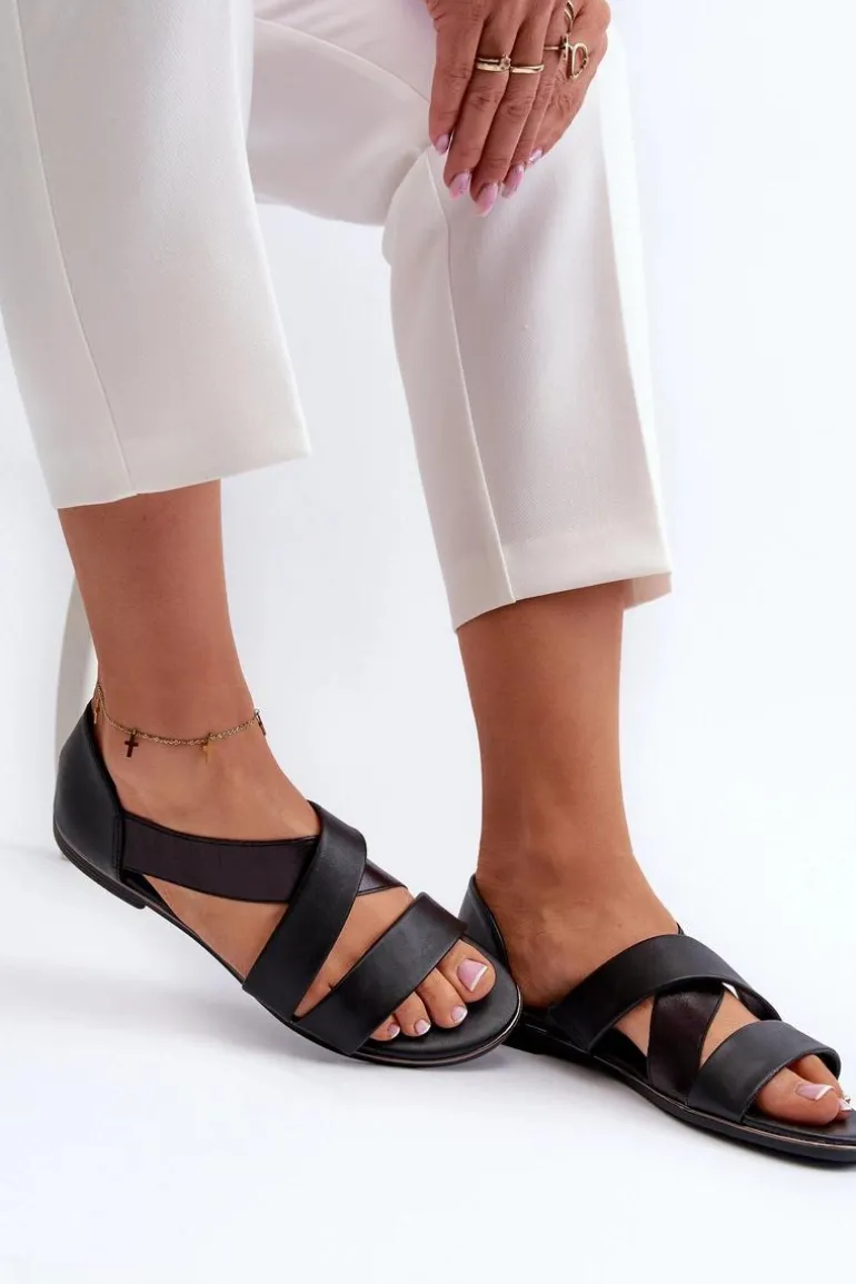 Skórzane Sandały Ze Ściągaczem Czarne Apulia