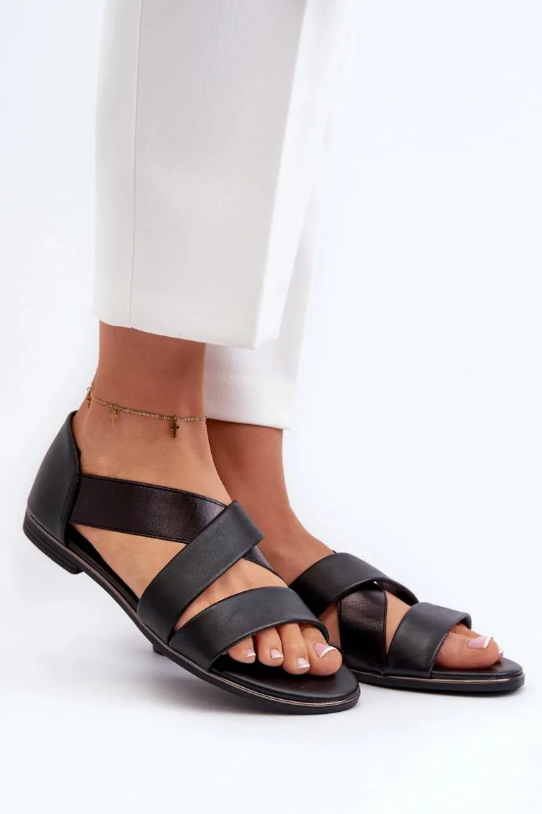 Skórzane Sandały Ze Ściągaczem Czarne Apulia