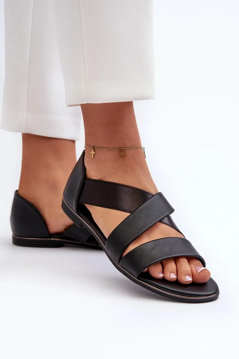 Skórzane Sandały Ze Ściągaczem Czarne Apulia