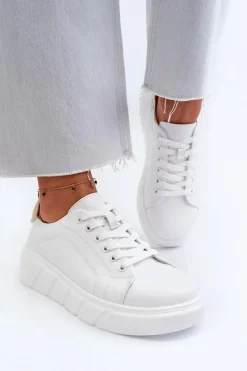 Skórzane Sneakersy Damskie Na Platformie Białe Danida
