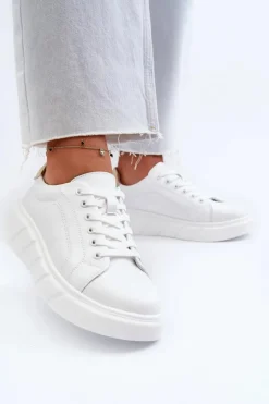 Skórzane Sneakersy Damskie Na Platformie Białe Danida